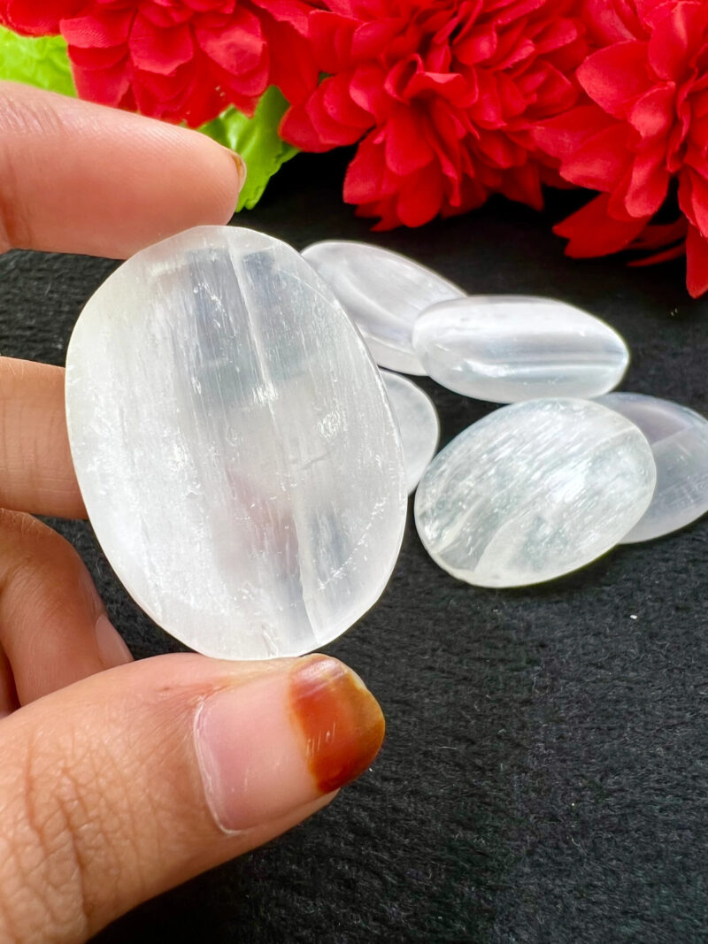 Selenite Stone Oval Shape Worry Stone for Crystal Healing And Meditation - Pocket Palm Stone - Thumb Stone One (1) Piece