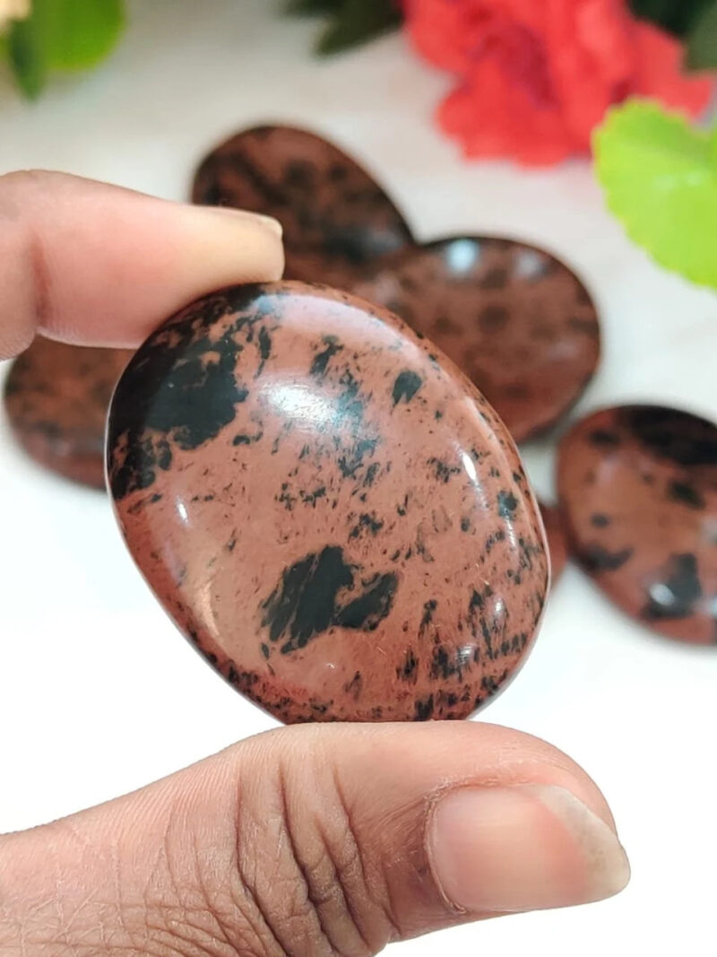 Lovely Reddish Mahogany Obsidian Oval Shape Worry Stone for Crystal Healing And Meditation - Pocket Palm Stone - Thumb Stone One (1) Piece