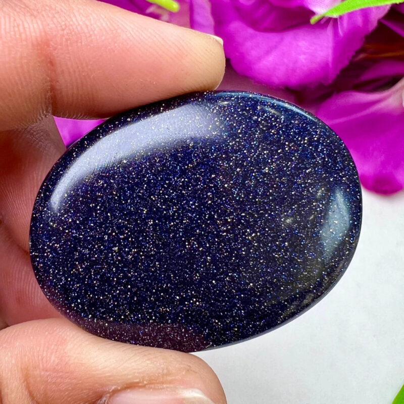 BLUE Goldstone Sun Sitara Oval Shape Worry Stone for Crystal Healing And Meditation - Pocket Palm Stone - Thumb Stone One (1) Piece