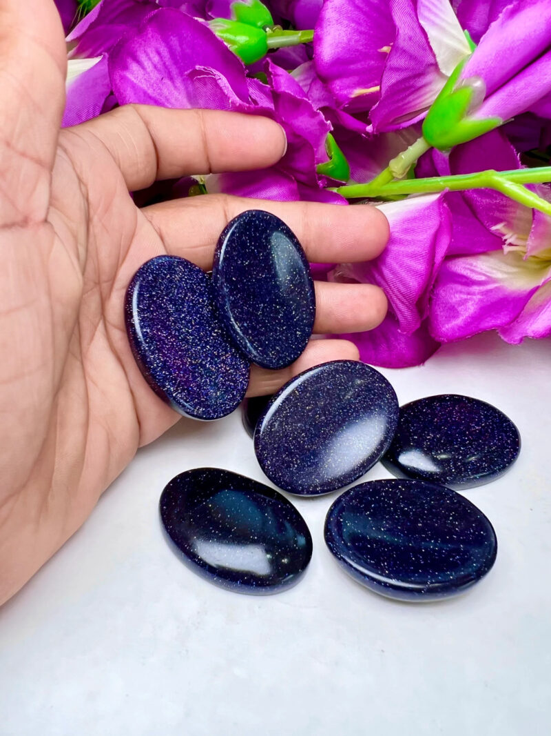 BLUE Goldstone Sun Sitara Oval Shape Worry Stone for Crystal Healing And Meditation - Pocket Palm Stone - Thumb Stone One (1) Piece - Image 6