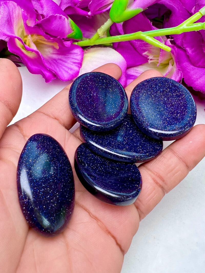BLUE Goldstone Sun Sitara Oval Shape Worry Stone for Crystal Healing And Meditation - Pocket Palm Stone - Thumb Stone One (1) Piece - Image 8