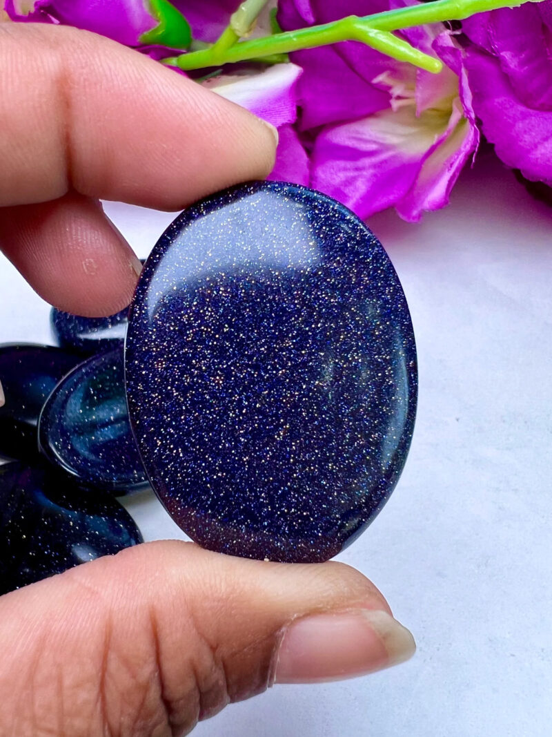 BLUE Goldstone Sun Sitara Oval Shape Worry Stone for Crystal Healing And Meditation - Pocket Palm Stone - Thumb Stone One (1) Piece - Image 9