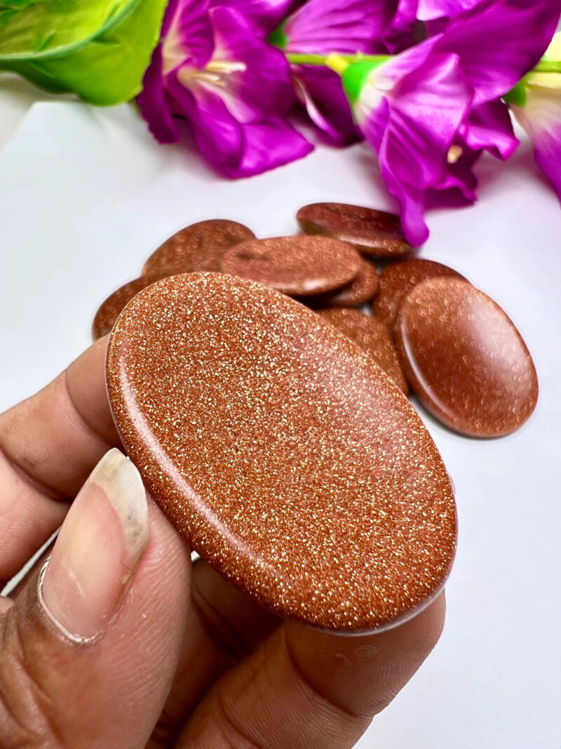 Goldstone Sun Sitara Oval Shape Worry Stone for Crystal Healing And Meditation - Pocket Palm Stone - Thumb Stone One (1) Piece