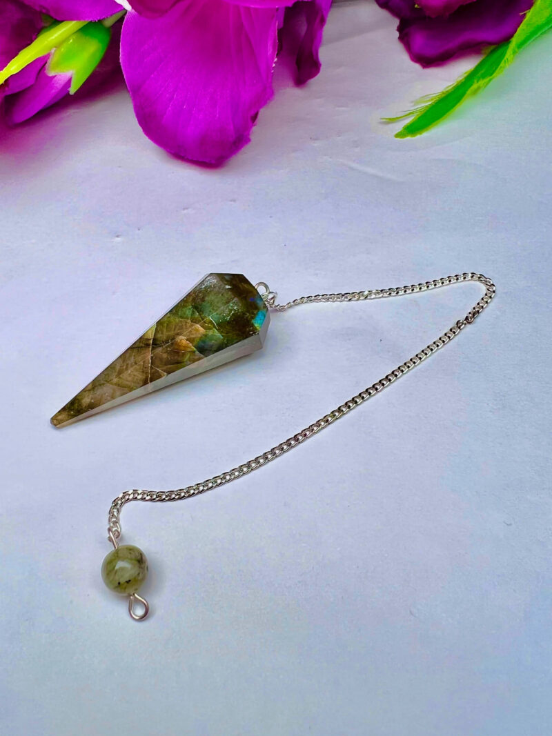 Rainbow Labradorite Stone Faceted Cone Pendulum Gemstone Dowsing Pendulum Chain Attached Reiki Crystal Healing - Image 5