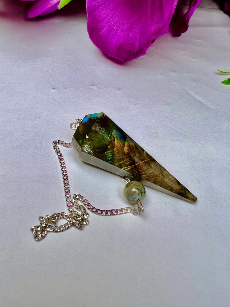 Rainbow Labradorite Stone Faceted Cone Pendulum Gemstone Dowsing Pendulum Chain Attached Reiki Crystal Healing - Image 8