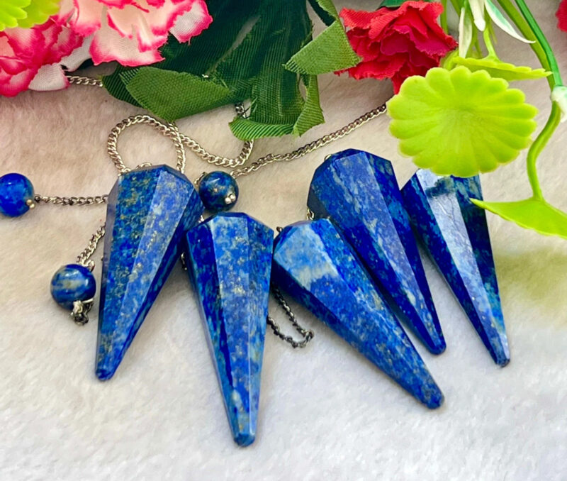 Lapis Lazuli Faceted Cone Pendulum Gemstone Dowsing Pendulum Chain Attached Reiki Crystal Healing - Image 2