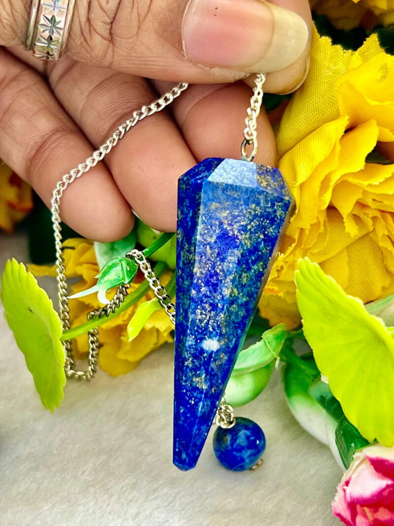 Lapis Lazuli Faceted Cone Pendulum Gemstone Dowsing Pendulum Chain Attached Reiki Crystal Healing
