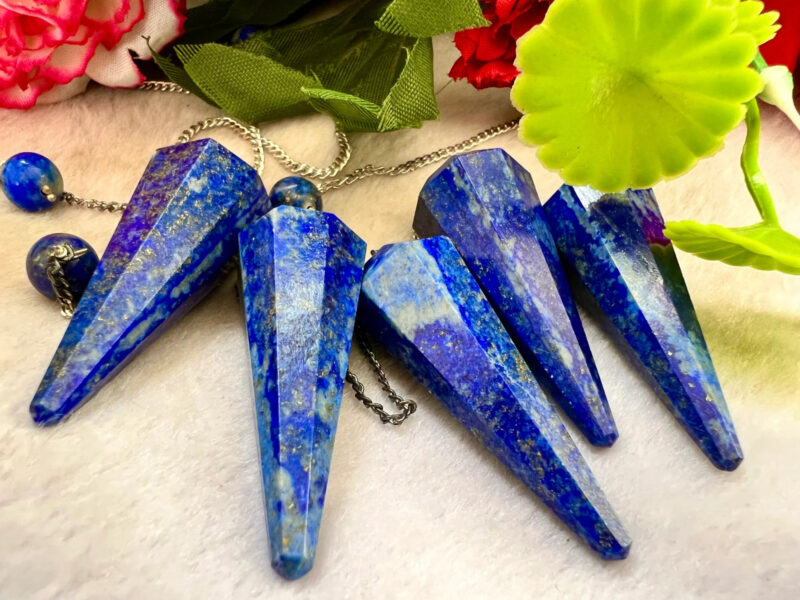 Lapis Lazuli Faceted Cone Pendulum Gemstone Dowsing Pendulum Chain Attached Reiki Crystal Healing - Image 4