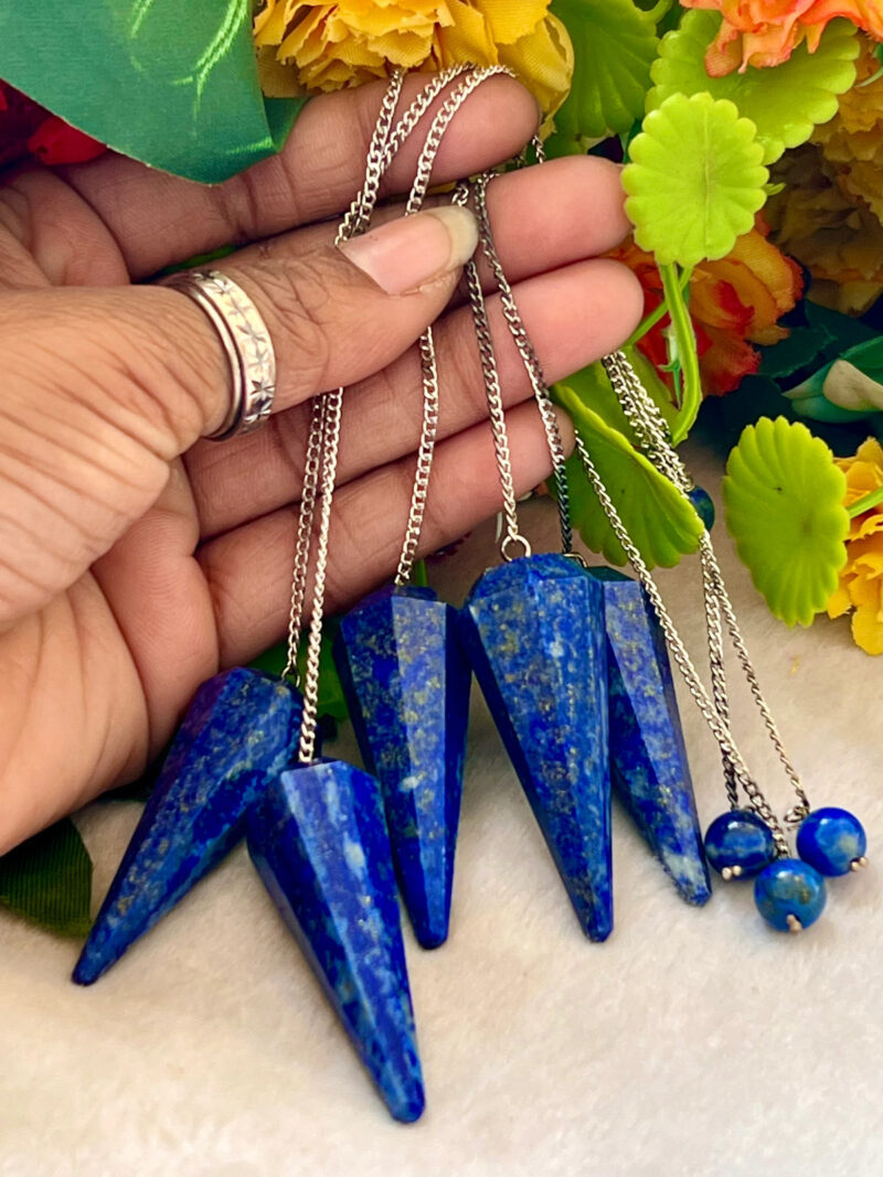 Lapis Lazuli Faceted Cone Pendulum Gemstone Dowsing Pendulum Chain Attached Reiki Crystal Healing - Image 5