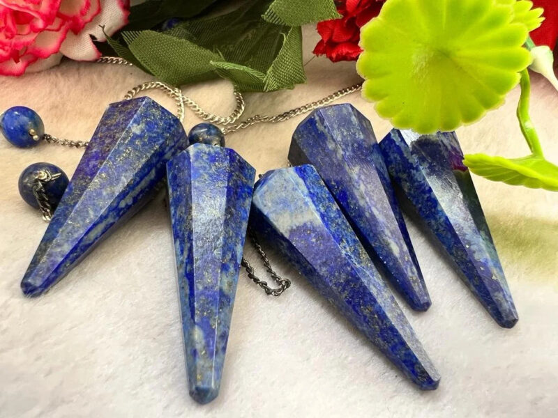 Lapis Lazuli Faceted Cone Pendulum Gemstone Dowsing Pendulum Chain Attached Reiki Crystal Healing - Image 6
