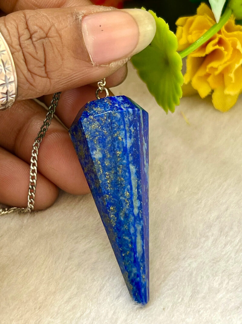 Lapis Lazuli Faceted Cone Pendulum Gemstone Dowsing Pendulum Chain Attached Reiki Crystal Healing - Image 8
