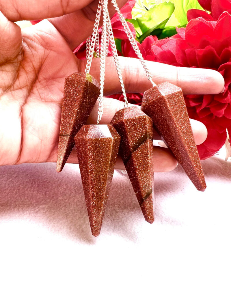 Sun Sitara Sunstone Faceted Cone Pendulum Gemstone Dowsing Pendulum Chain Attached Reiki Crystal Healing