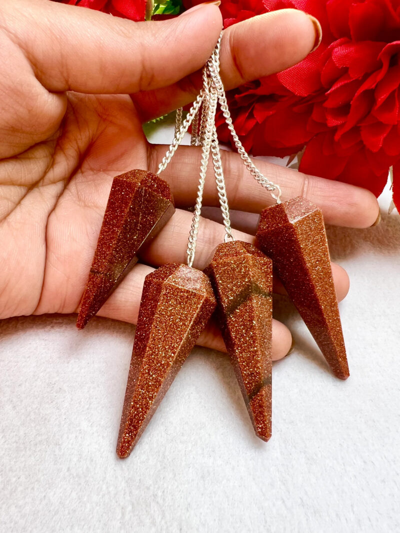 Sun Sitara Sunstone Faceted Cone Pendulum Gemstone Dowsing Pendulum Chain Attached Reiki Crystal Healing - Image 3