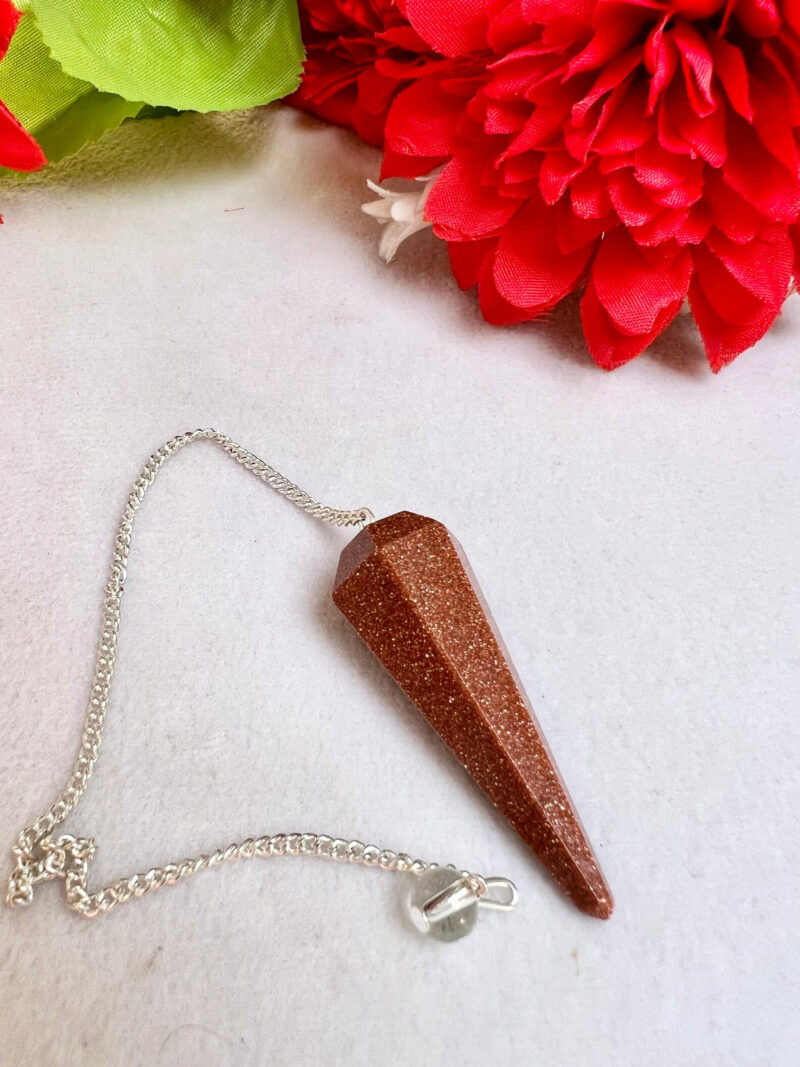 Sun Sitara Sunstone Faceted Cone Pendulum Gemstone Dowsing Pendulum Chain Attached Reiki Crystal Healing - Image 4