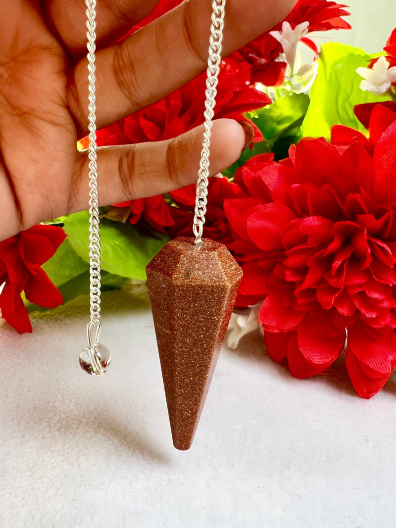 Sun Sitara Sunstone Faceted Cone Pendulum Gemstone Dowsing Pendulum Chain Attached Reiki Crystal Healing - Image 5