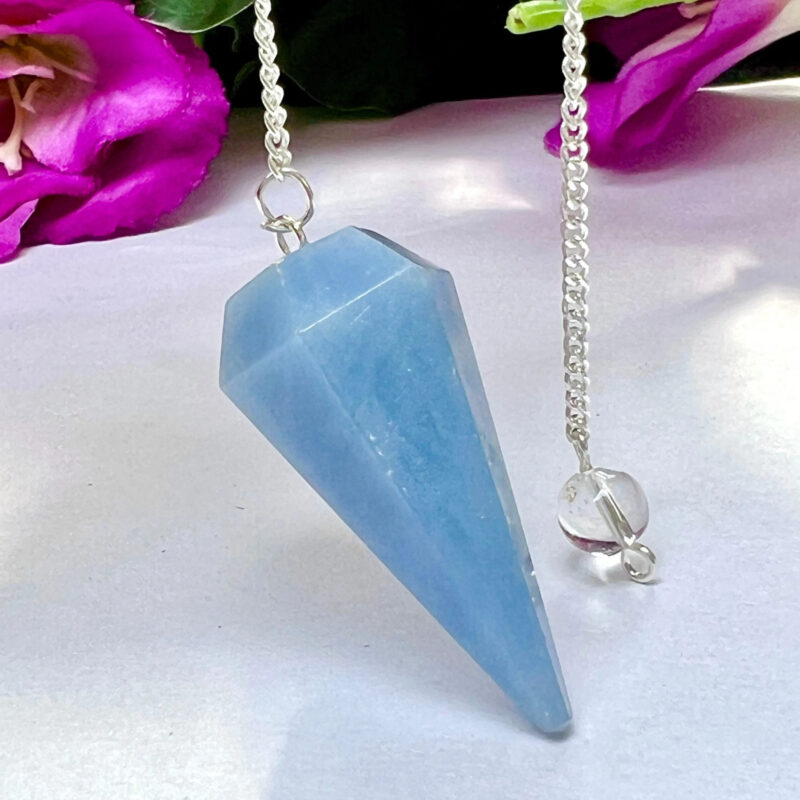 Blue Angelite Faceted Cone Pendulum Gemstone Dowsing Pendulum Chain Attached Reiki Crystal Healing - Image 4
