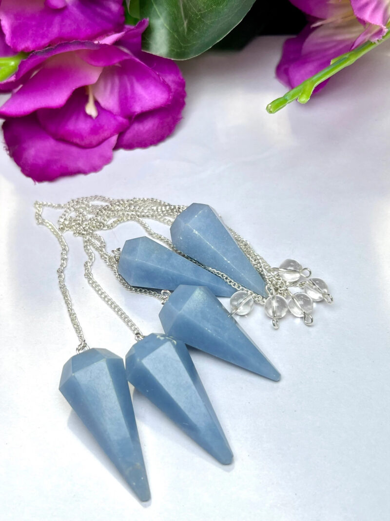 Blue Angelite Faceted Cone Pendulum Gemstone Dowsing Pendulum Chain Attached Reiki Crystal Healing - Image 6
