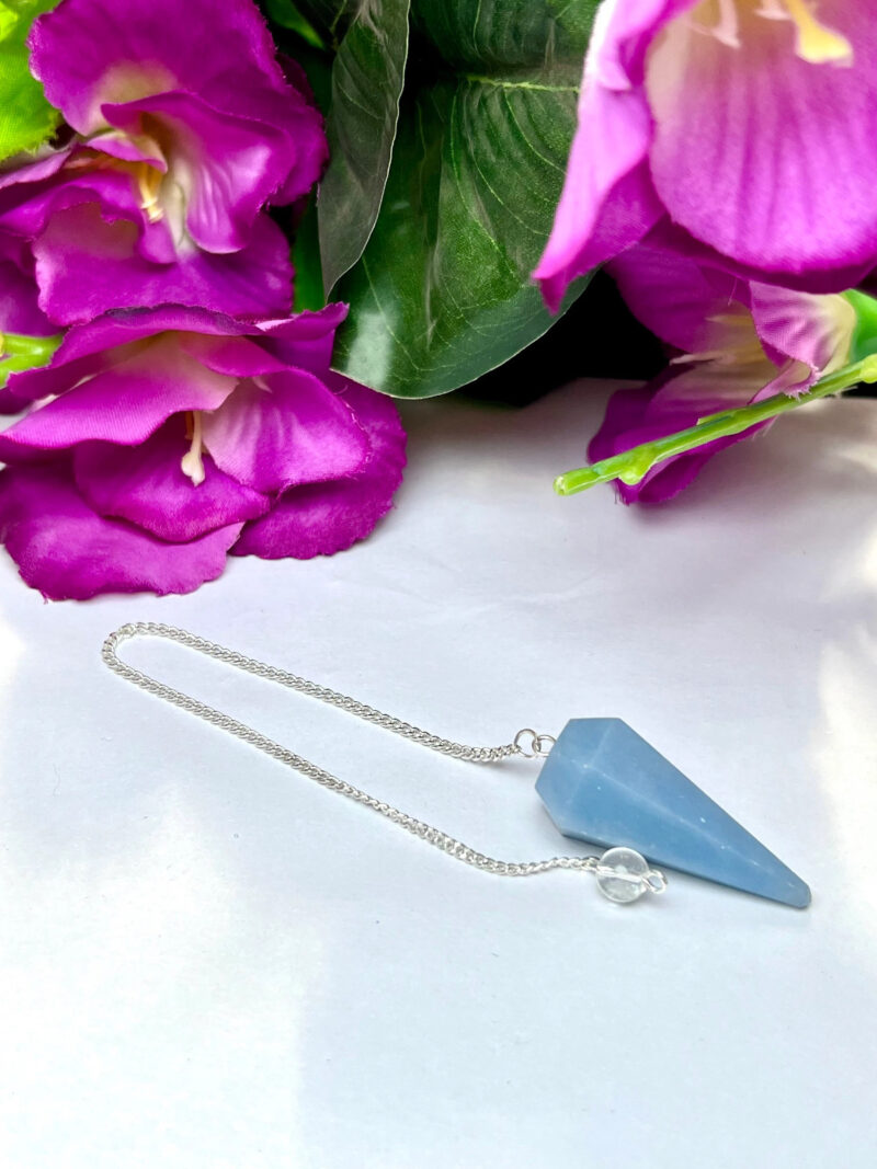 Blue Angelite Faceted Cone Pendulum Gemstone Dowsing Pendulum Chain Attached Reiki Crystal Healing - Image 8