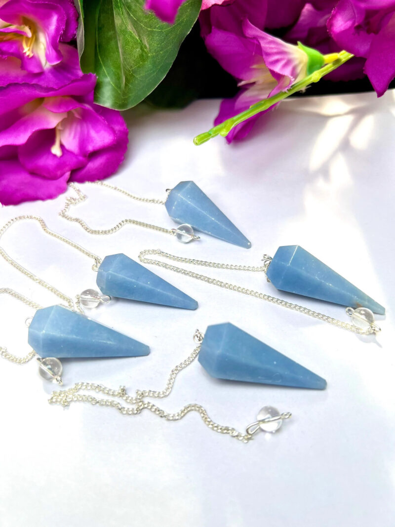 Blue Angelite Faceted Cone Pendulum Gemstone Dowsing Pendulum Chain Attached Reiki Crystal Healing - Image 9