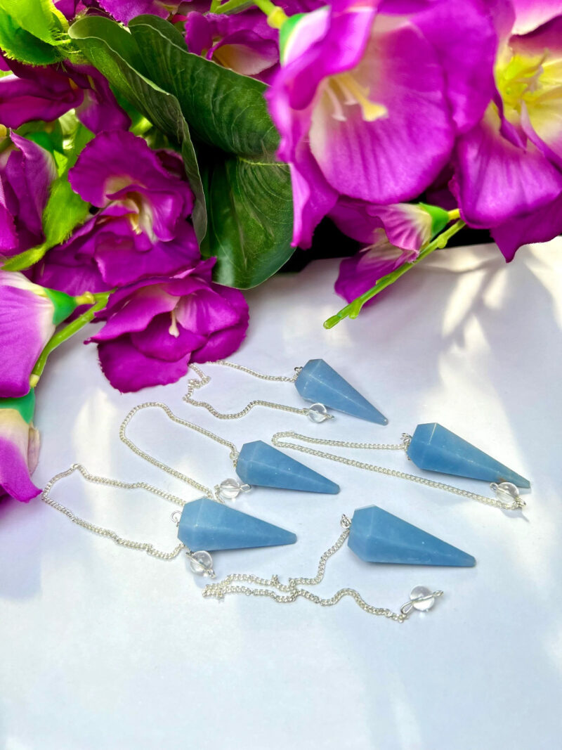 Blue Angelite Faceted Cone Pendulum Gemstone Dowsing Pendulum Chain Attached Reiki Crystal Healing - Image 2