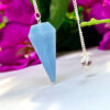 Blue Angelite Faceted Cone Pendulum Gemstone Dowsing Pendulum Chain Attached Reiki Crystal Healing