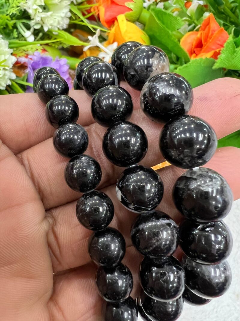 Black Tourmaline Stone Bracelet 6mm 8mm 10mm 12 mm Negative Energy Protection Bracelet Grounding Stone  Gift For All Stretch Bracelet - Image 5