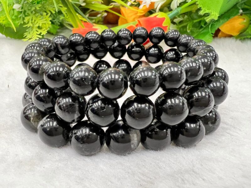 Black Tourmaline Stone Bracelet 6mm 8mm 10mm 12 mm Negative Energy Protection Bracelet Grounding Stone  Gift For All Stretch Bracelet