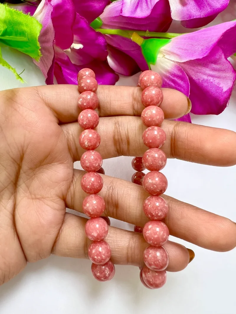 Thulite Stone Round Beaded Bracelet 8 MM - Image 5