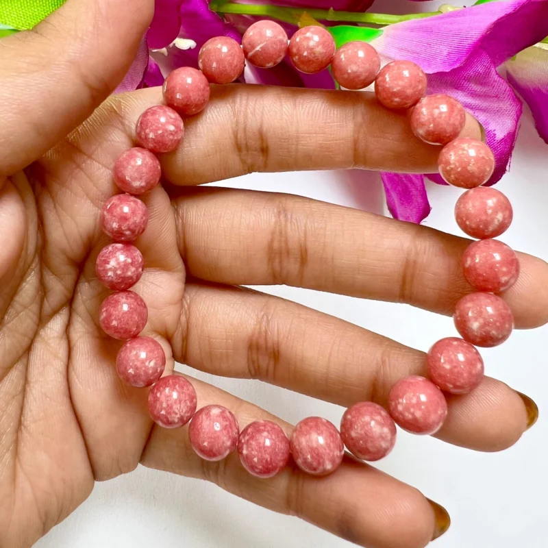 Thulite Stone Round Beaded Bracelet 8 MM - Image 4