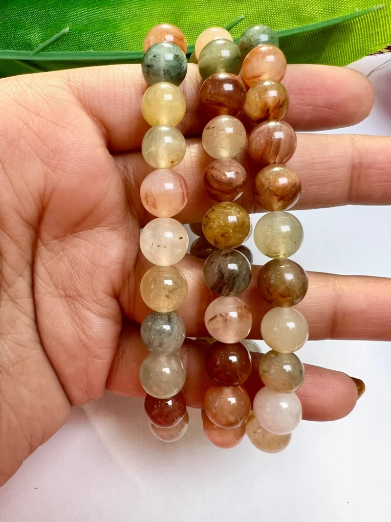 Mixed Rutilated Quartz Round Beaded Bracelet 8 MM Stretch Bracelet - Image 2