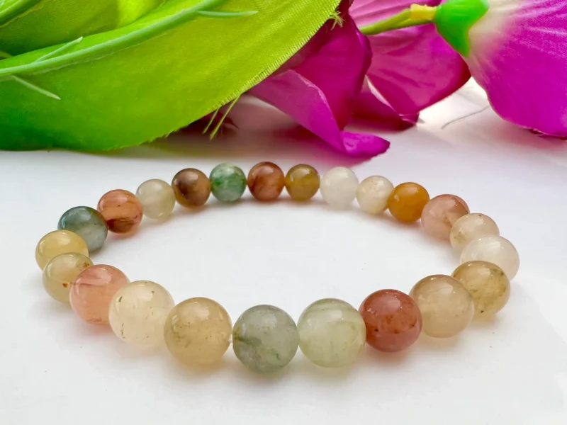 Mixed Rutilated Quartz Round Beaded Bracelet 8 MM Stretch Bracelet - Image 3