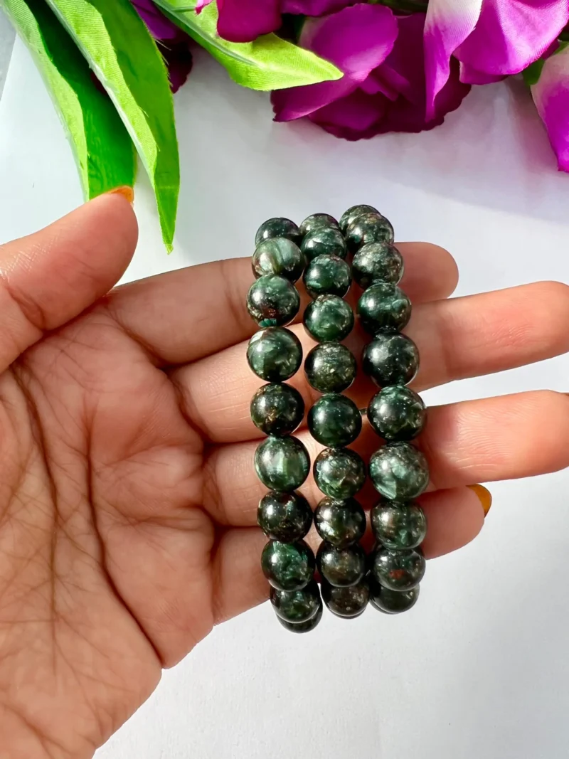Seraphinite Stone Round Beaded Bracelet 8mm Stretch Bracelet - Image 3