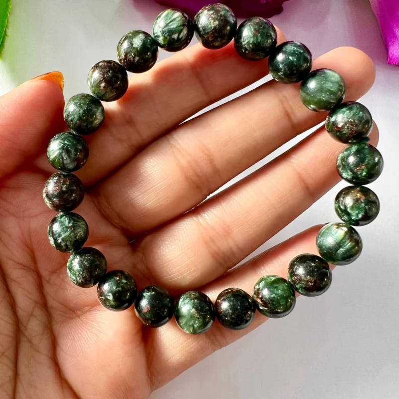 Seraphinite Stone Round Beaded Bracelet 8mm Stretch Bracelet