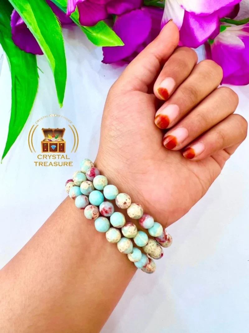 Caribbean Calcite Stone Bracelet 8 MM Cutting Stretch Bracelet - Image 3