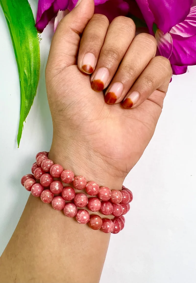 Thulite Stone Round Beaded Bracelet 8 MM - Image 3