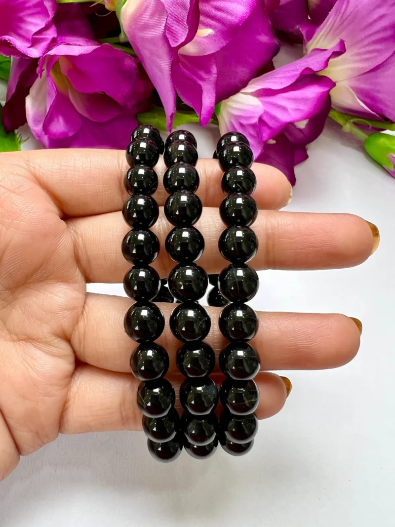 Black Onyx Stone Round Beaded Bracelet 8 MM Stretch Bracelet - Image 2