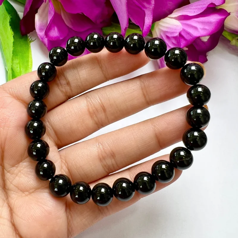 Black Onyx Stone Round Beaded Bracelet 8 MM Stretch Bracelet - Image 3