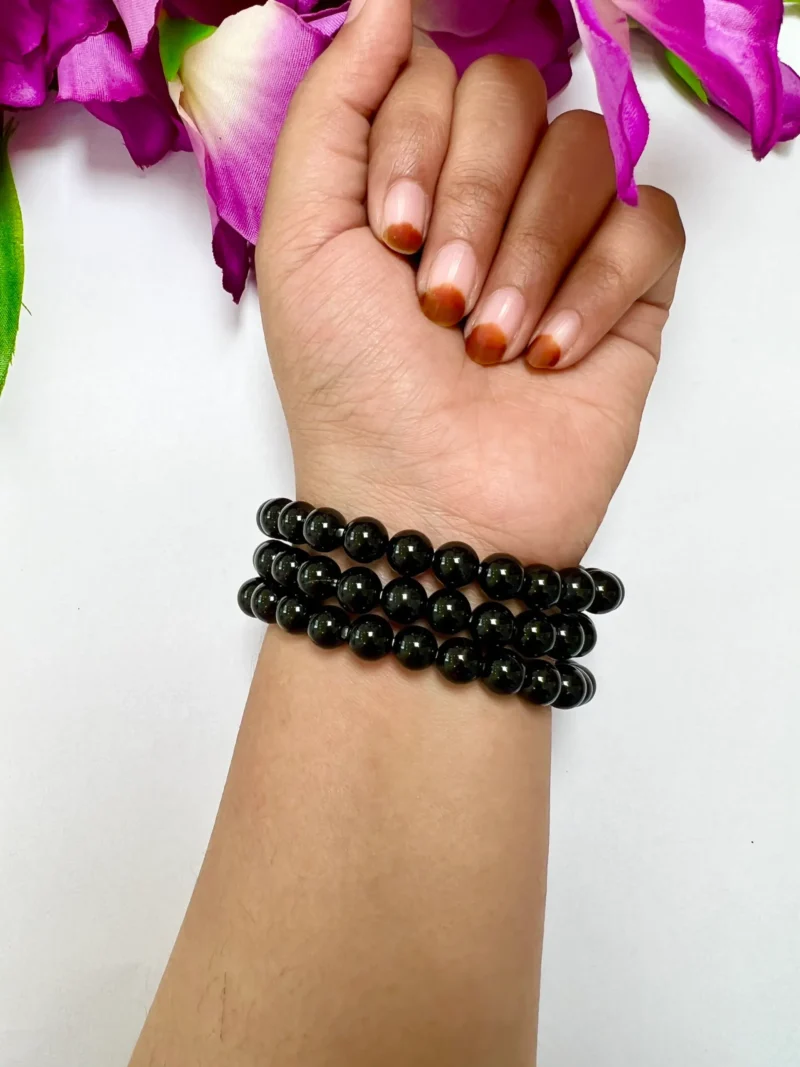 Black Onyx Stone Round Beaded Bracelet 8 MM Stretch Bracelet - Image 4