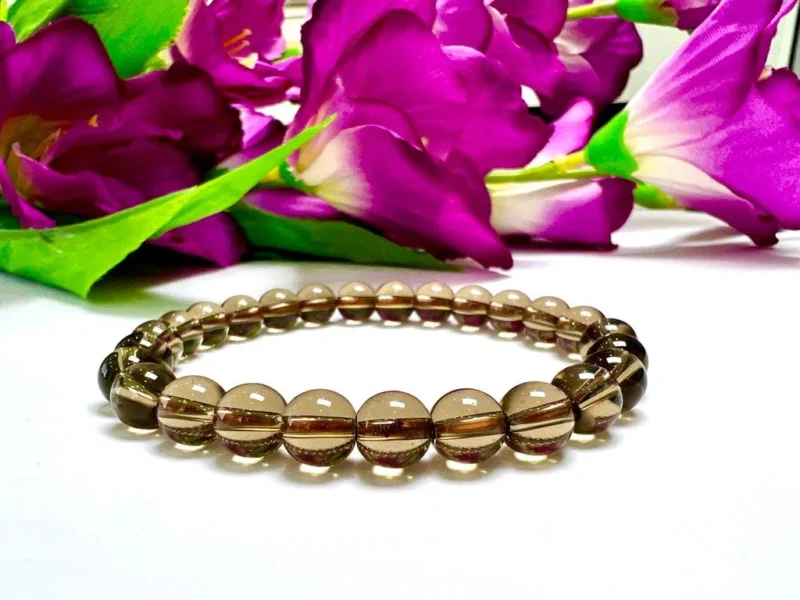 Smoky Quartz Stone Round Beaded Bracelet 8 MM Stretch Bracelet - Image 6