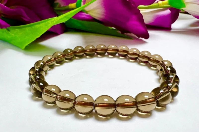 Smoky Quartz Stone Round Beaded Bracelet 8 MM Stretch Bracelet