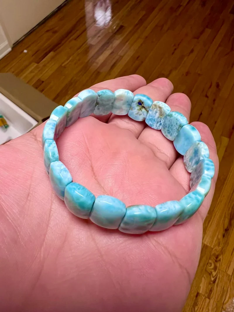 Larimar Stone From Dominican Republic Rectangle Beaded Bracelet 12 MM Stretch Bracelet AAAAA +++++ Quality - Image 2