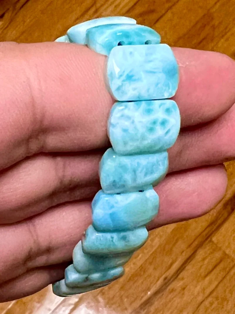 Larimar Stone From Dominican Republic Rectangle Beaded Bracelet 12 MM Stretch Bracelet AAAAA +++++ Quality - Image 3