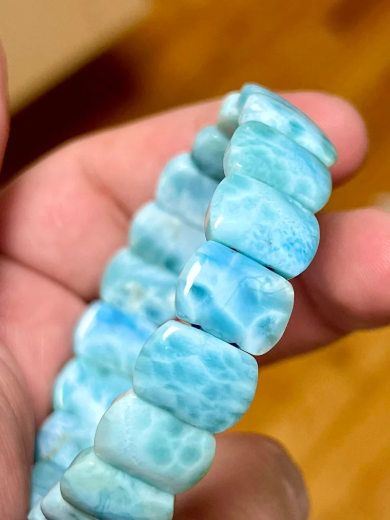 Larimar Stone From Dominican Republic Rectangle Beaded Bracelet 12 MM Stretch Bracelet AAAAA +++++ Quality