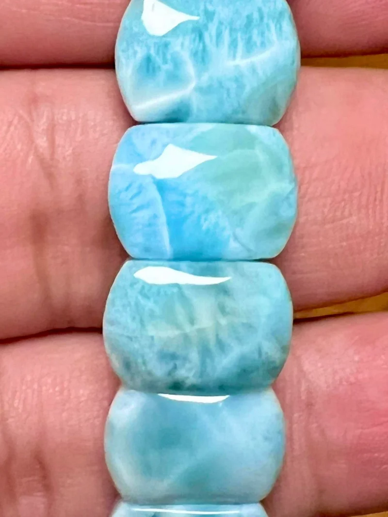Larimar Stone From Dominican Republic Rectangle Beaded Bracelet 12 MM Stretch Bracelet AAAAA +++++ Quality - Image 5