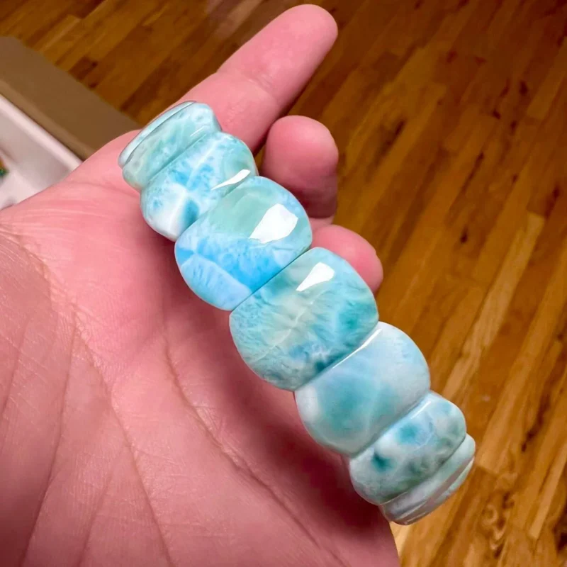 Larimar Stone From Dominican Republic Rectangle Beaded Bracelet 12 MM Stretch Bracelet AAAAA +++++ Quality - Image 6
