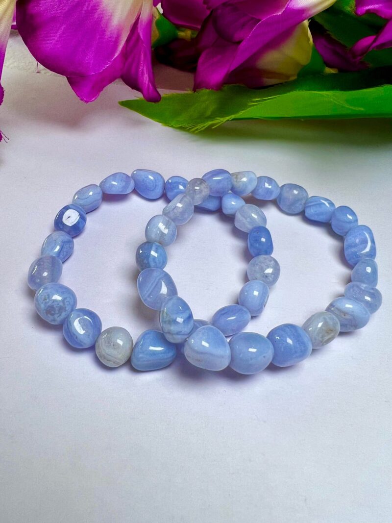 Blue lace Agate Stone Tumbled Bracelet 8mm - Image 4