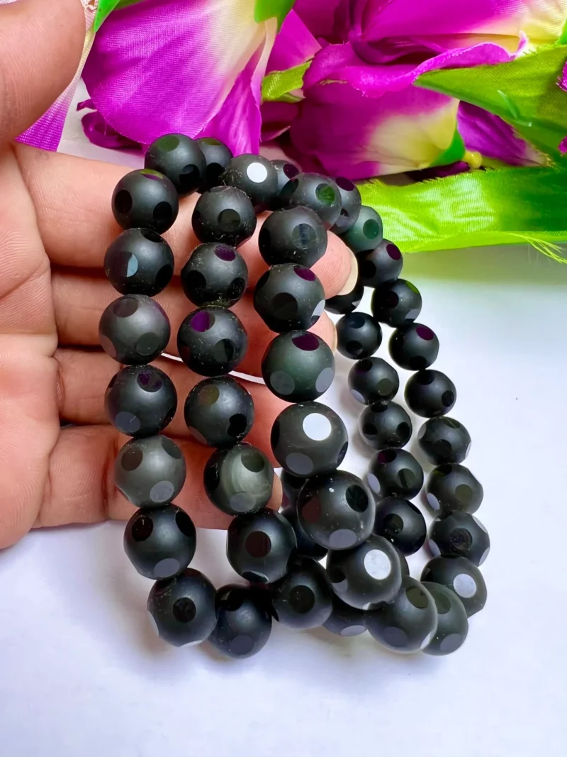 Rainbow Obsidian Round Football Faceted Beaded Bracelet 10 MM Stretch Bracelet - Image 2