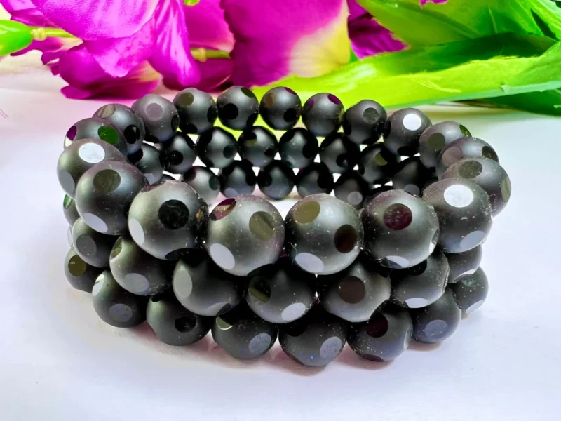 Rainbow Obsidian Round Football Faceted Beaded Bracelet 10 MM Stretch Bracelet - Image 5