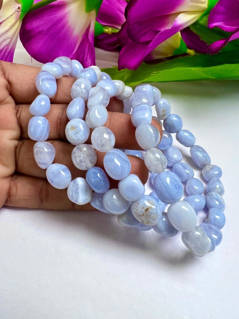 Blue lace Agate Stone Tumbled Bracelet 8mm - Image 5