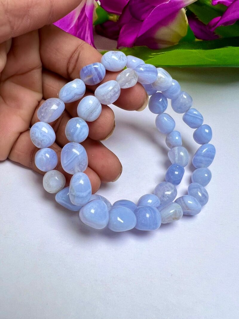 Blue lace Agate Stone Tumbled Bracelet 8mm - Image 6